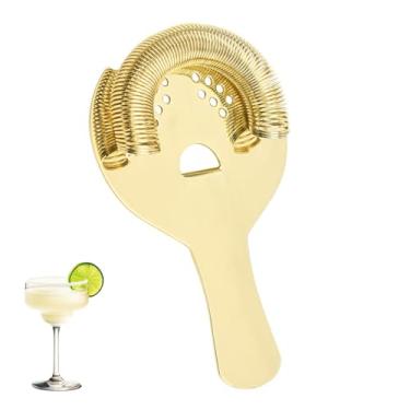 Imagem de Sipoyen Coador de coquetel dourado para bebidas 2 garras Hawthorne coador com mola removível de aço inoxidável bartending bar carrinho ferramenta