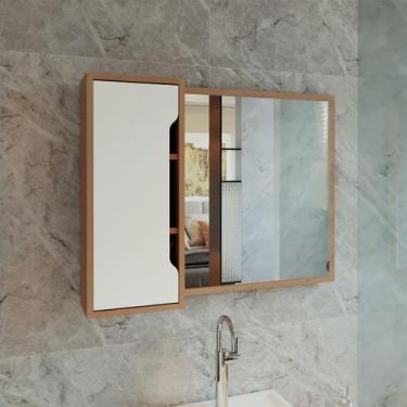 Imagem de Espelheira Para Banheiro 80X60cm 1 Portas Amêndoa Branco - Tecno Mobil
