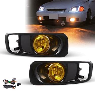 Imagem de SPIEGEER Conjunto de faróis de neblina para Honda Civic 1999 2000 kit de lâmpadas de substituição com fiação e interruptor H3 12V 55W lâmpadas de halogêneo lente amarela