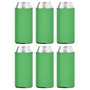 Imagem de TahoeBay 6 Slim Can Sleeves - Coolers de cerveja de neoprene em branco - Compatível com RedBull de 340 ml, Michelob Ultra, Seltzer de garra branca, Kelly Green, 12oz, 6