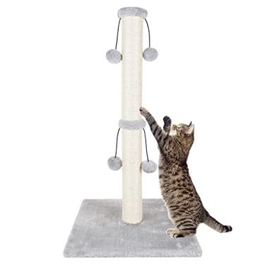 Imagem de Dimaka Poste arranhador de gatos de 86 cm, arranhador de gatos para gatos grandes com bola de brinquedo provocadora, sisal natural branco e cinza (cinza)