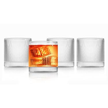 Imagem de LEMONSODA Conjunto de 4 copos vintage Straight Line Lowball Lowball de 293 ml, copo para coquetéis, uísque, suco, caixa de presente premium incluída