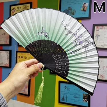 Imagem de YQHWLKJ Ventilador dobrável com padrão de flores clássicas de cerejeira ventiladores portáteis para presentes e decoração de parede