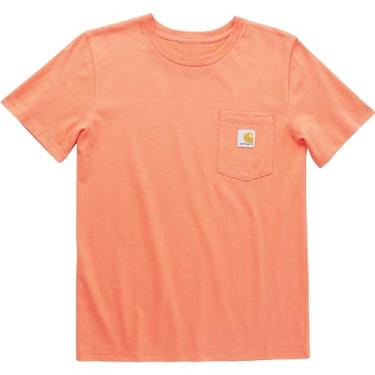 Imagem de Carhartt Camiseta infantil unissex de manga curta com bolso, Coral quente, 8-10