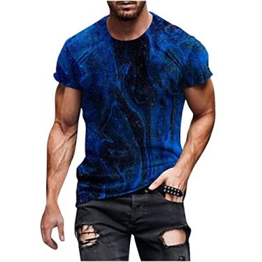 Imagem de Camiseta estampada para mulheres, homens, verão, outono, manga curta, gola canoa, malha arrastão camiseta masculina e feminina 2024, X-224 Azul royal escuro, 5G