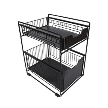 Imagem de Under Sink Organizer Organizador sob a pia, organizador de metal com altura ajustável para armários de cozinha e banheiro(Color:Black,Size:Large)