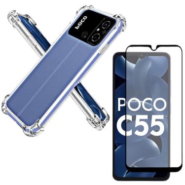 Imagem de Capa Capinha Anti Impacto + Película Premium 9D Cerâmica Para Poco C55 Tela De 6,71 Polegadas - (Bluepink)