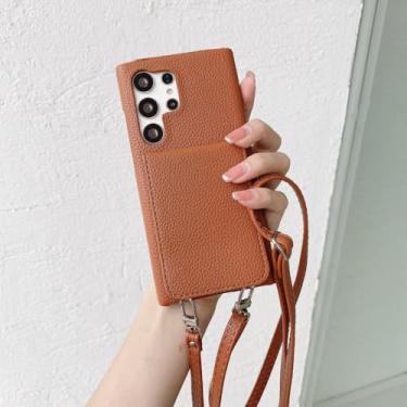 Imagem de Capa de telefone de couro crossbody para Samsung Galaxy S23 S21 FE S24 Ultra S22 Plus A54 A34 A14 A24 A35 A55 A15 A25 M54 Capa carteira, marrom, para Galaxy S22