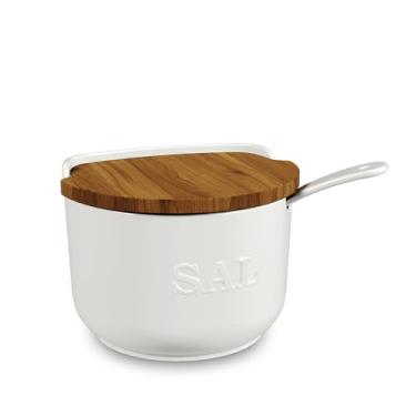 Imagem de Saleiro De Cerâmica 500gr C/Tampa E Colher Branco Ceraflame Gourmet