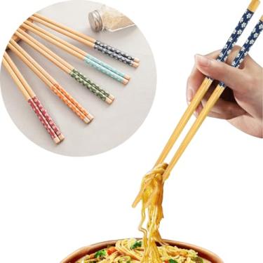 Imagem de Kit 5 Hashis Japoneses em Bambu Ecológico Reutilizável Pauzinho japonês Oriental Para Sushi Yakisoba