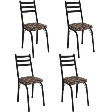 Imagem de Kit 4 Cadeiras Para Cozinha Tubular D-13 Nara De Aço Preto-mosaico Palha