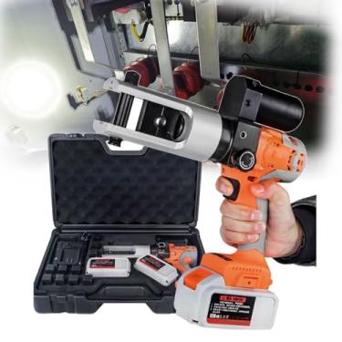 Imagem de Alicate hidráulico elétrico portátil de 18 V, ferramenta de crimpagem de cabo alimentada por bateria de 16-300 mm² com matrizes de 11 peças, braçadeira giratória de 360 °, torque: 380 Nm, baterias X 2
