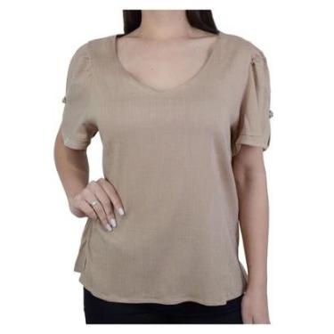 Imagem de Camiseta Feminina Parado no Ar Plus Size Linho Bege - 85111-Feminino