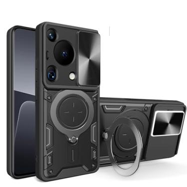 Imagem de Elubugod Capa compatível com Huawei Pura 70 Ultra, com capa de lente de câmera deslizante compatível com Huawei Pura 70 Ultra 5G HBP-LX9 HBP-AL00 capa preta