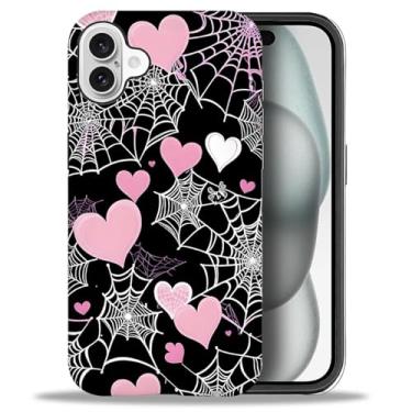 Imagem de Goodsprout Capa compatível com iPhone W5 Plus, teia de aranha de Halloween, estampa em forma de coração, capa rígida de 2 camadas + capa protetora de silicone - resistente a arranhões à prova de