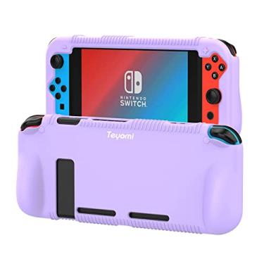 Imagem de Teyomi Capa protetora de silicone para Nintendo Switch, capa aderente com película de vidro temperado, 2 compartimentos de armazenamento para cartas de jogos, absorção de choque e antiarranhões (roxo)