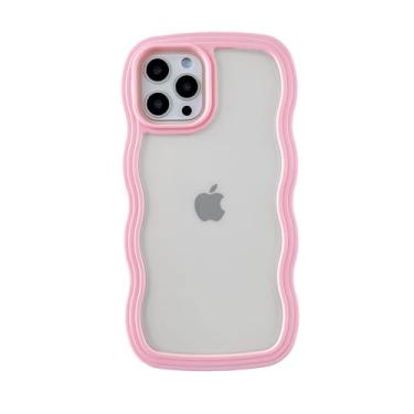 Imagem de Caseative Capa para iPhone 12 Pro, linda capa de telefone macia à prova de choque com moldura ondulada cacheada (rosa)