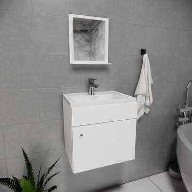 Imagem de Gabinete Armário Para Banheiro Suspenso Com Cuba Mármore Sintético 44cm Branco Brovália (Branco)