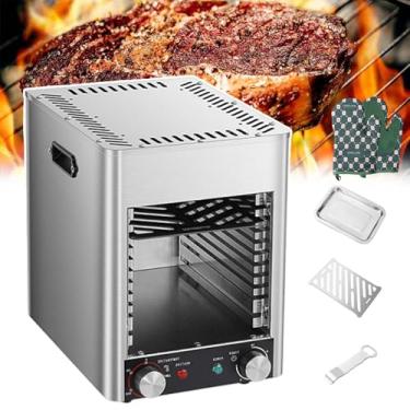 Imagem de Grelhador elétrico comercial para bifes 1450 °F, 10 ranhuras para grelhar, tempo e temperatura ajustáveis, temperatura máxima de 800℃, adequado para cozinha interna, com assadeiras e luvas à prov