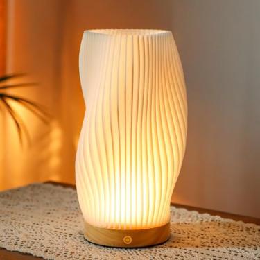Imagem de JHY DESIGN Candeeiro de cabeceira impresso em 3D com toque de 23 cm H, fonte de luz de...