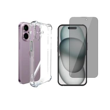 Imagem de Capinha Capa Case Anti Impacto Silicone Transparente + Pelicula de Vidro Privacidade Espiã 3d Compatível com iPhone 16 Plus de 6.7 Polegadas
