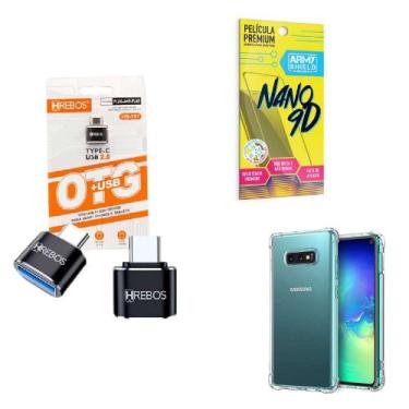 Imagem de Kit Adaptador USB para Tipo C + Capinha Samsung S10e + Película 9D - H