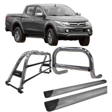 Imagem de Kit Quebra Mato Estribo Santo Antônio Duplo 020 L200 Cromado - HOZZ