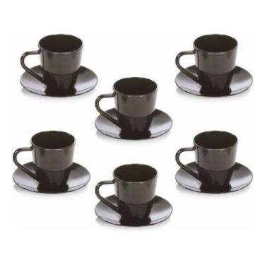 Imagem de Conjunto de 6 xícaras e 6 Pires de Acrílico Preto 80ml - Ercaplast
