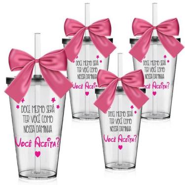 Imagem de Kit 4 Copos Lembrancinha Personalizada Daminha - Você Aceita - Krystal