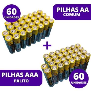 Imagem de Kit 60 Und Pilhas Palito AAA + 60 Pilhas AA Comum Para Controle Relógi