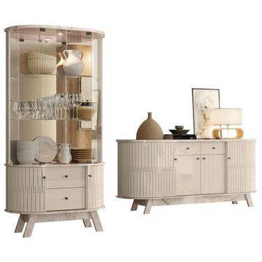 Imagem de Aparador para Sala Buffet Mônaco e Cristaleira Moss Calacata Off White
