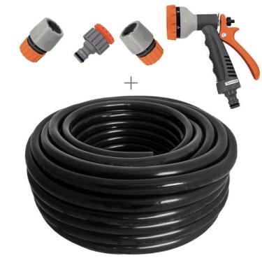 Imagem de Kit mangueira siliconada 30m resistente ao sol para jardim preta com e