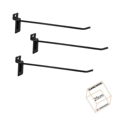 Imagem de Gancho Para Painel Canaletado 25cm Preto Kit 20 Unidades - LM Balcoes
