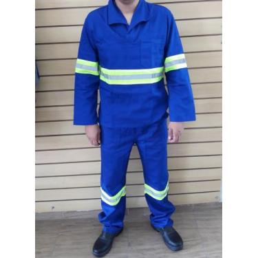 Imagem de Uniforme de brim com faixa refletiva calça e camisa manga longa constr
