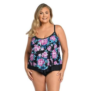 Imagem de Maxine Of Hollywood Tanquíni feminino com decote em V, Preto/Orquídea da meia-noite, 24