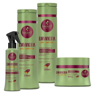 Imagem de Kit Haskell Bananeira Pós-Química Shampoo Condicionador Máscara 300ml/gr Fluido
