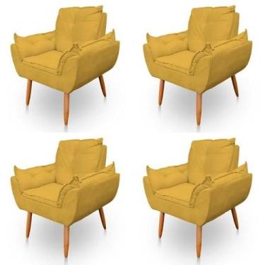 Imagem de Kit 4 Poltronas Decorativa Opala Sala de Estar Tecido Suede Amarelo Ki