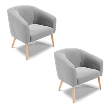 Imagem de Cadeira Sala De Jantar Pé Palito Natural Kit 2 Stella Suede D03 - D\`rossi Cor Cinza