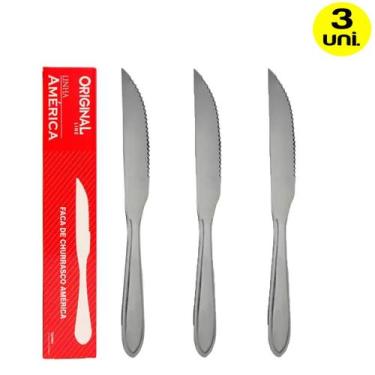 Imagem de Kit 3 Facas de Churrasco Com Serra Aço Inox Original Line