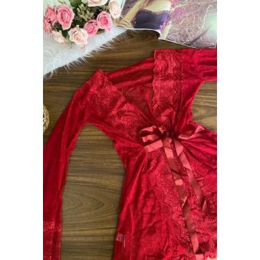 Imagem de Robe em Renda e Tule Sedutora - DELICADAS MODA ÍNTIMA, P, Vermelho