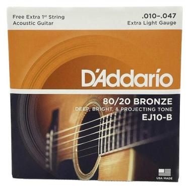 Imagem de Encordoamento 010 em Aço Daddario Original Cordas Para Violão EJ 10-B 