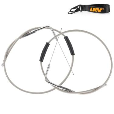 Imagem de LKV Kit de extensão de cabo trançado de acelerador de motocicleta de 129,5 cm de aço inoxidável compatível com Harley Davidson Dyna Softail XL 883 1200 Fat Boy Heritage Road King