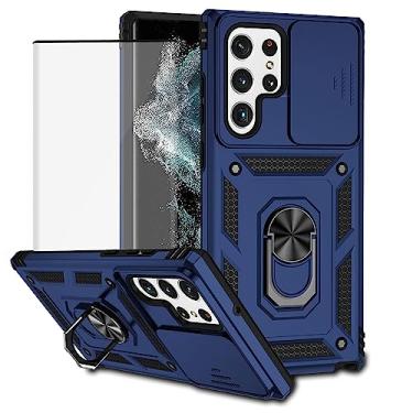 Imagem de Yodueiv Capa para Galaxy S22 Ultra, capa para Samsung S22 Ultra SM-S908U com protetor de tela de vidro temperado e capa deslizante para câmera, anel magnético para carro para Samsung Galaxy S22 Ultra