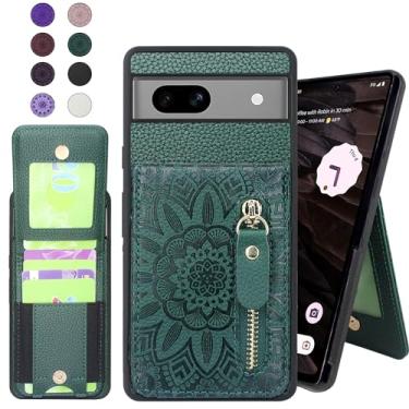 Imagem de Harryshell Capa carteira compatível com Google Pixel 7A 5G (2023) com compartimentos para cartões [comporta até 6 cartões] Função de suporte, bolso com zíper para capa protetora de dinheiro e moeda