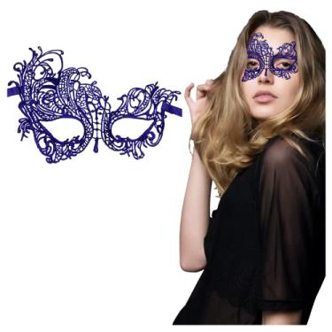 Imagem de Máscara de baile de máscaras feminina de renda para baile de máscaras, baile, festa veneziana, carnaval, dia das bruxas, Cisne roxo azul, tamanho nico