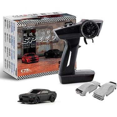 Imagem de FLYCOLOR TurboRC 1:76 Mini Sports Car 4CH 2.4GHZ Remote Control Full Proportional RTR Kit with 2 Replaceable Body Shell (C75-Black)