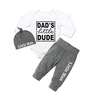 Imagem de Fommy Roupas para bebês recém-nascidos New to The Crew com estampa de letras + calça + chapéu 3 peças, Dad's Dude branco, 6-9 Meses