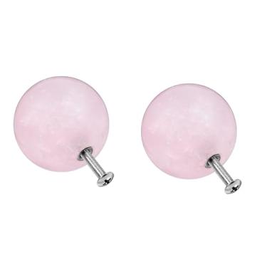 Imagem de Rockcloud 2 maçanetas redondas de pedra de cristal com parafusos, puxadores de gaveta para guarda-roupa, armário, cômoda, decoração de casa, quartzo rosa