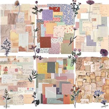 Imagem de Kit de suprimentos para scrapbooking com 445 peças de papel vintage para scrapbooking, papel decorativo estético para artesanato, inclui 40 folhas de adesivos de flores para planejador, bullet journal