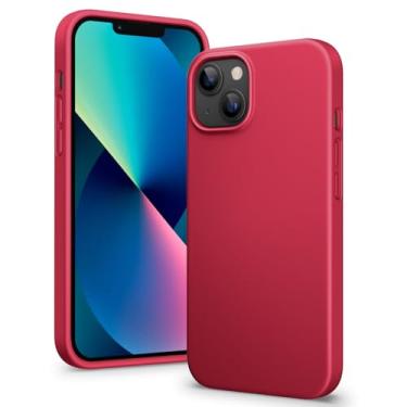 Imagem de DTTO Capa para iPhone 13, capa protetora de silicone líquido à prova de choque, fina e durável, [proteção da câmera] capa acolchoada de grade de favo de mel para iPhone 13 de 6,1 polegadas, vermelho